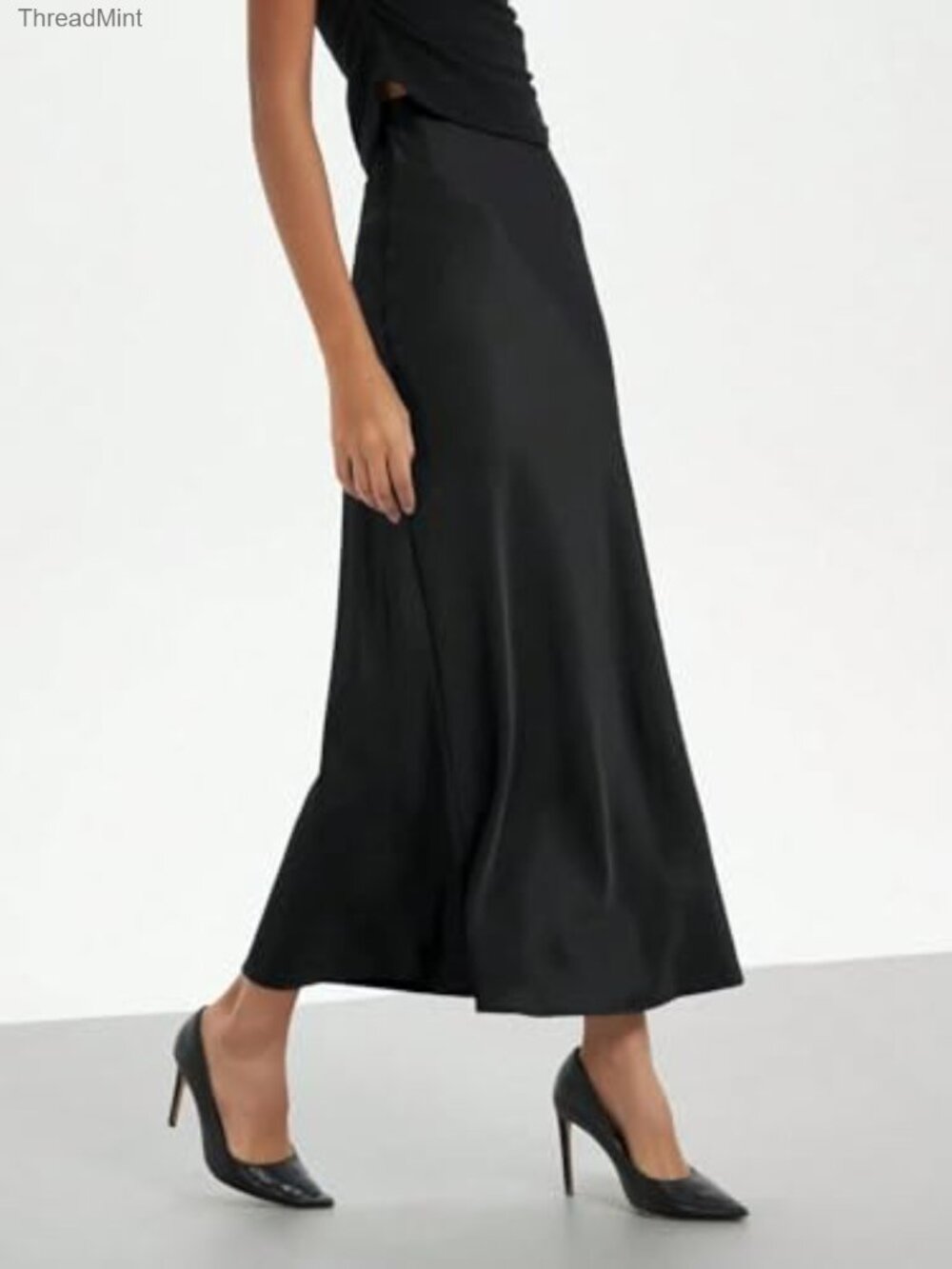 Elegant Satin Midi Skirt High Waisted Mermaid Fishtail Skirt - Picture 4 of 7